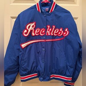 Edikted Blue Reckless Varsity Bomber Jacket Medium